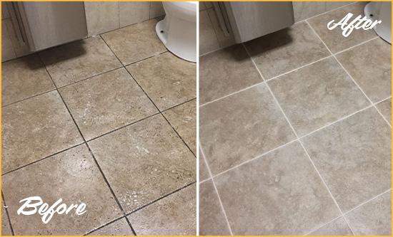 Before and After Picture of a Henderson Restroom Tile and Grout Cleaned to Remove Soil