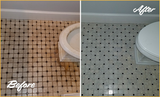 Before and After Picture of a Henderson Bathroom Tile and Grout Cleaned to Remove Stains