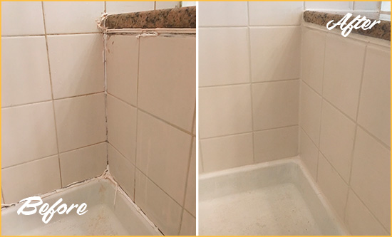 Sir Grout Caulks this Henderson Shower Caulked to Repair Damaged Caulking Before and After Picture of a Henderson Shower Caulked to Repair Damaged Caulking