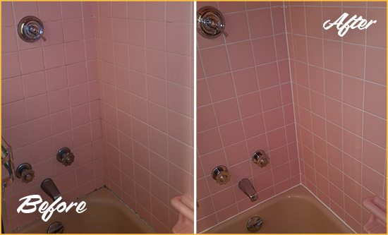 Before and After Picture of a Henderson Bathtub Caulked to Eliminate Mold
