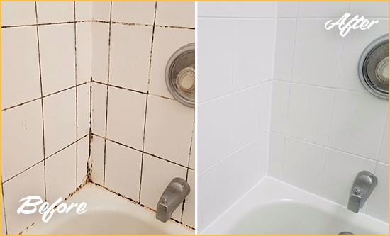 Before and After Picture of a Henderson Tub Caulked to Remove and Avoid Mold