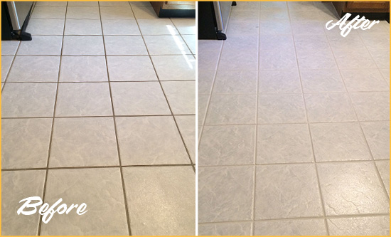 Before and After Picture of a North Las Vegas Kitchen Ceramic Floor Sealed to Protect From Dirt and Spills