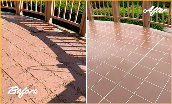 Before and After Picture of a Henderson Hard Surface Restoration Service on a Tiled Deck