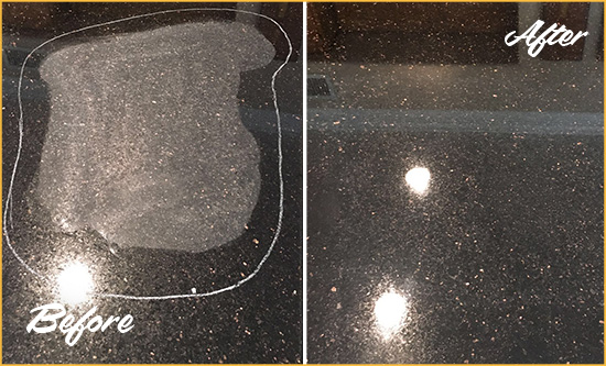 Before and After Picture of a Henderson Hard Surface Restoration Service on a Granite Countertop to Remove Scratches