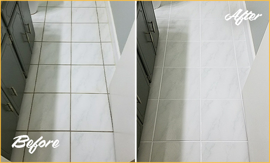 Before and After Picture of a Henderson Bathroom Floor Grout Sealed to Remove Grime