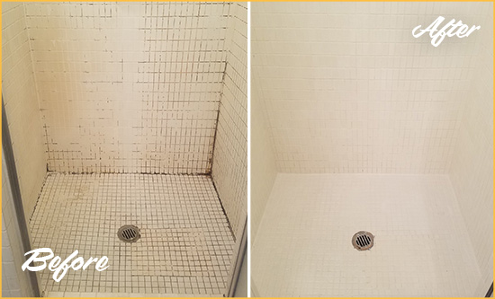 Before and After Picture of a Henderson Bathroom Grout Sealed to Remove Mold