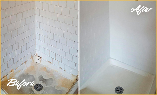 Sir Grout Cleans this The Lakes Shower Cleaned to Eliminate Mold Before and After Picture of a The Lakes Shower Cleaned to Eliminate Mold