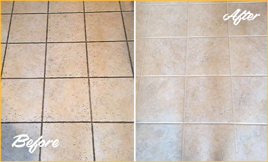 Before and After Picture of a North Las Vegas Ceramic Floor Cleaned to Remove Soil