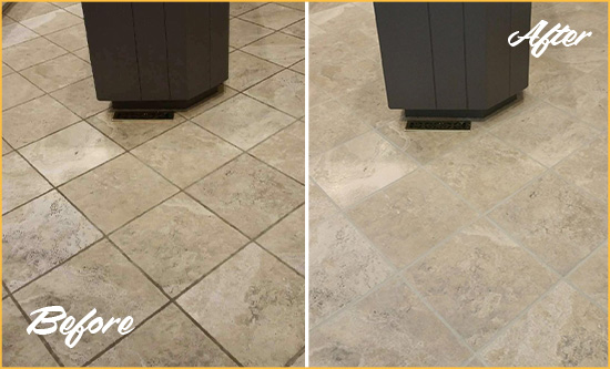 Before and After Picture of a North Las Vegas Kitchen Floor Cleaned to Remove Stains