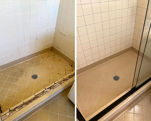 Shower Before and After Our Hard Surface Restoration Services in Las Vegas, NV