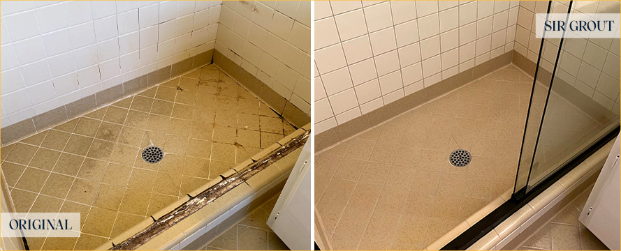 Shower Before and After Our Superb Hard Surface Restoration Services in Las Vegas, NV