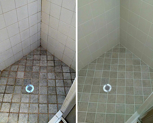 Shower Before and After a Grout Cleaning in North Las Vegas, NV