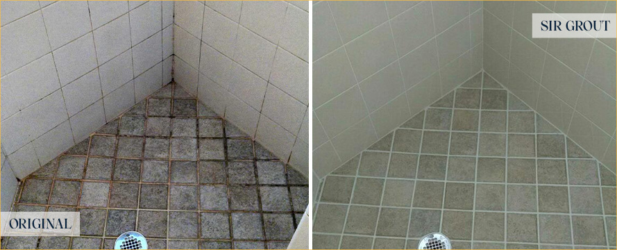 Shower Before and After a Flawless Grout Cleaning in North Las Vegas, NV