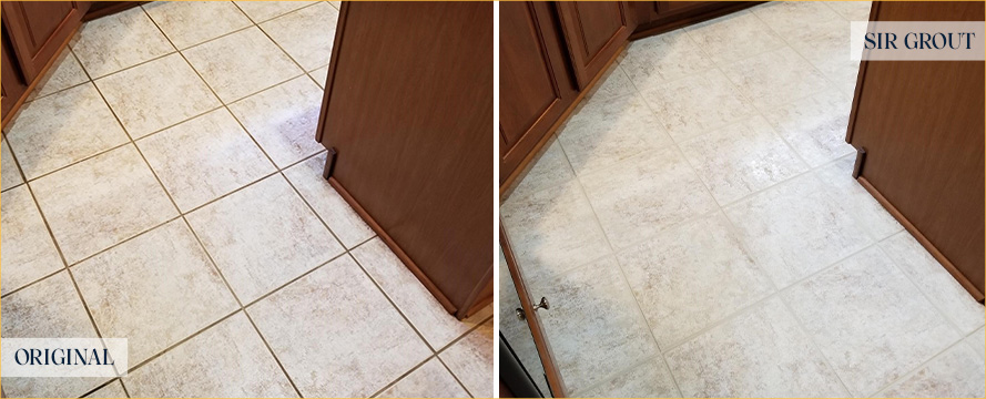 Floor Before and After an Excellent Grout Sealing in The Lakes, NV