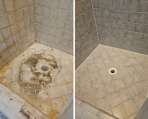 Shower Before and After a Tile Cleaning in Las Vegas, NV
