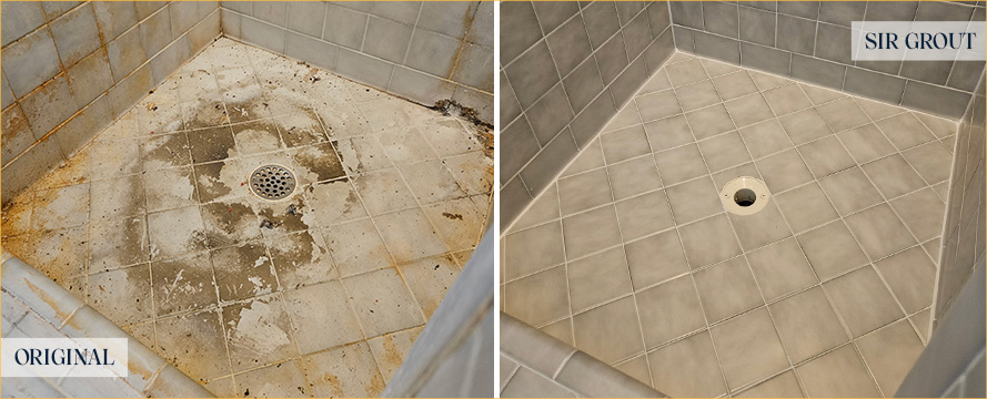 Shower Before and After a Flawless Tile Cleaning in Las Vegas, NV